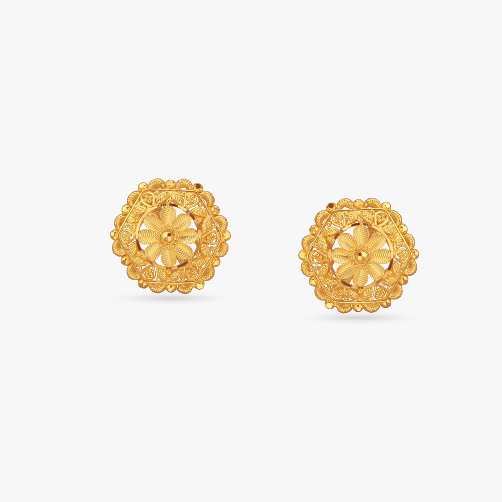 Petal Crest Gold Stud Earrings