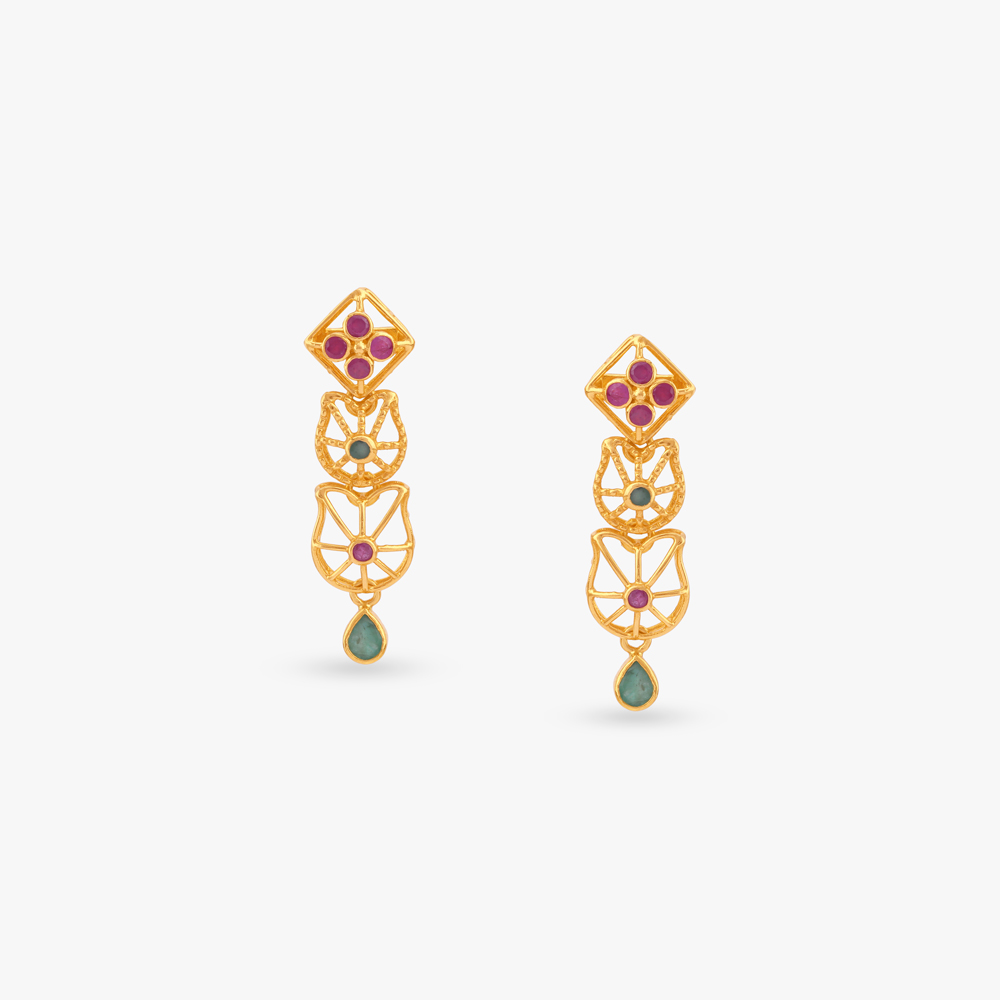 Whimsical Bloom Gold Drop Earrings