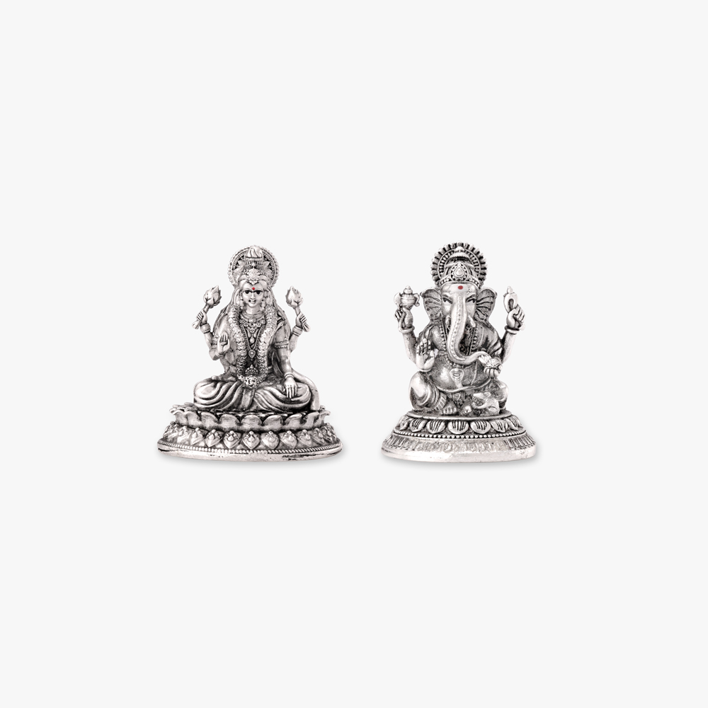 Sacred Ganesha and Lakshmi Silver Idol