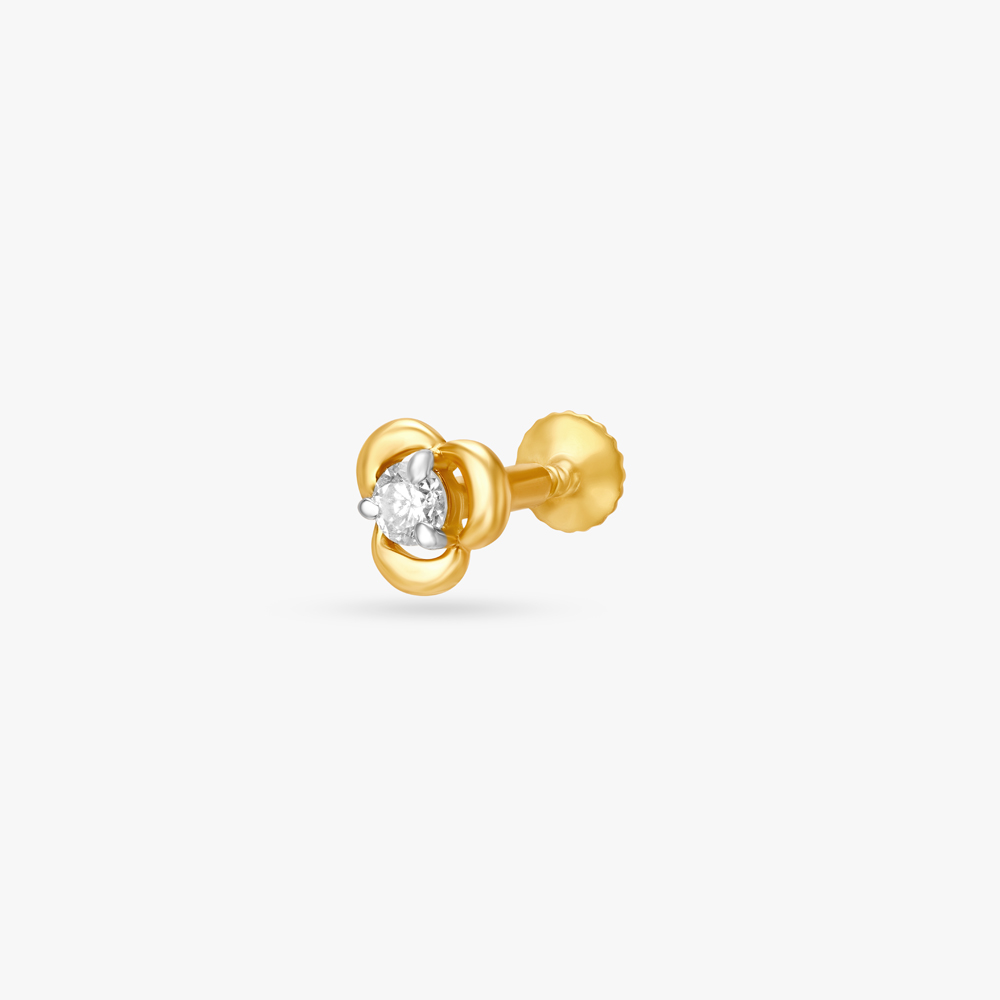 Modern Gold and Diamond Nose Pin
