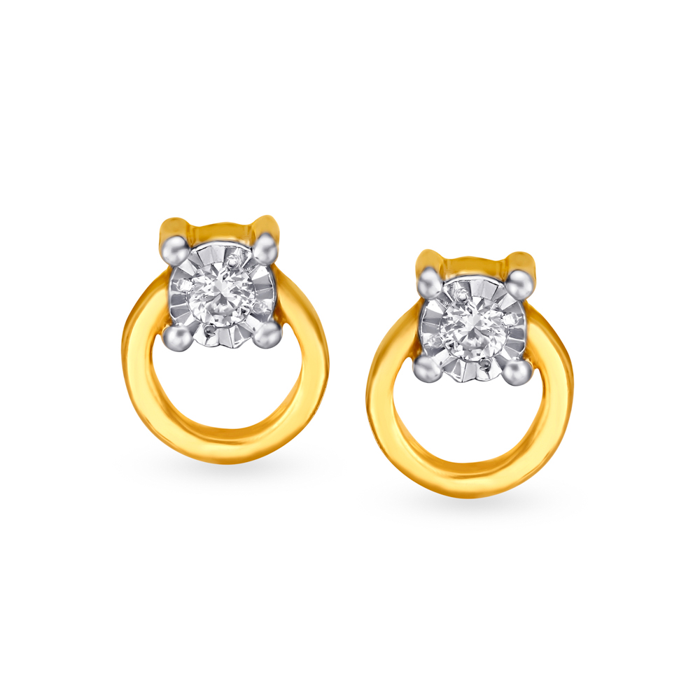 Modern Bud Shaped Single Stone Diamond Stud Earrings