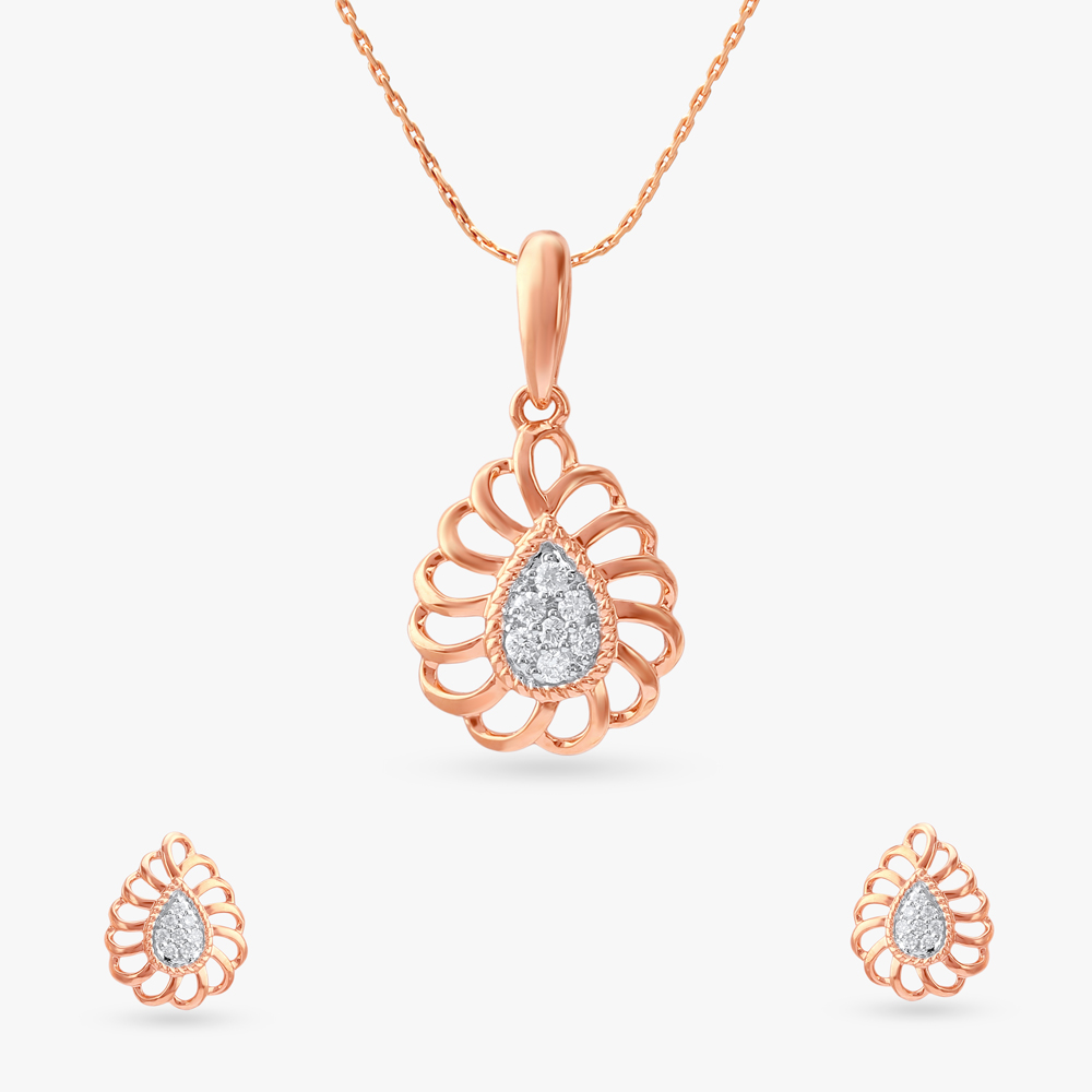 Sunbeam Drop Diamond Pendant and Earrings Set