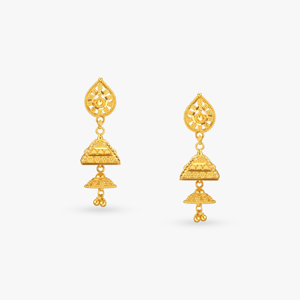 Pyramid Layer Gold Jhumka Earrings