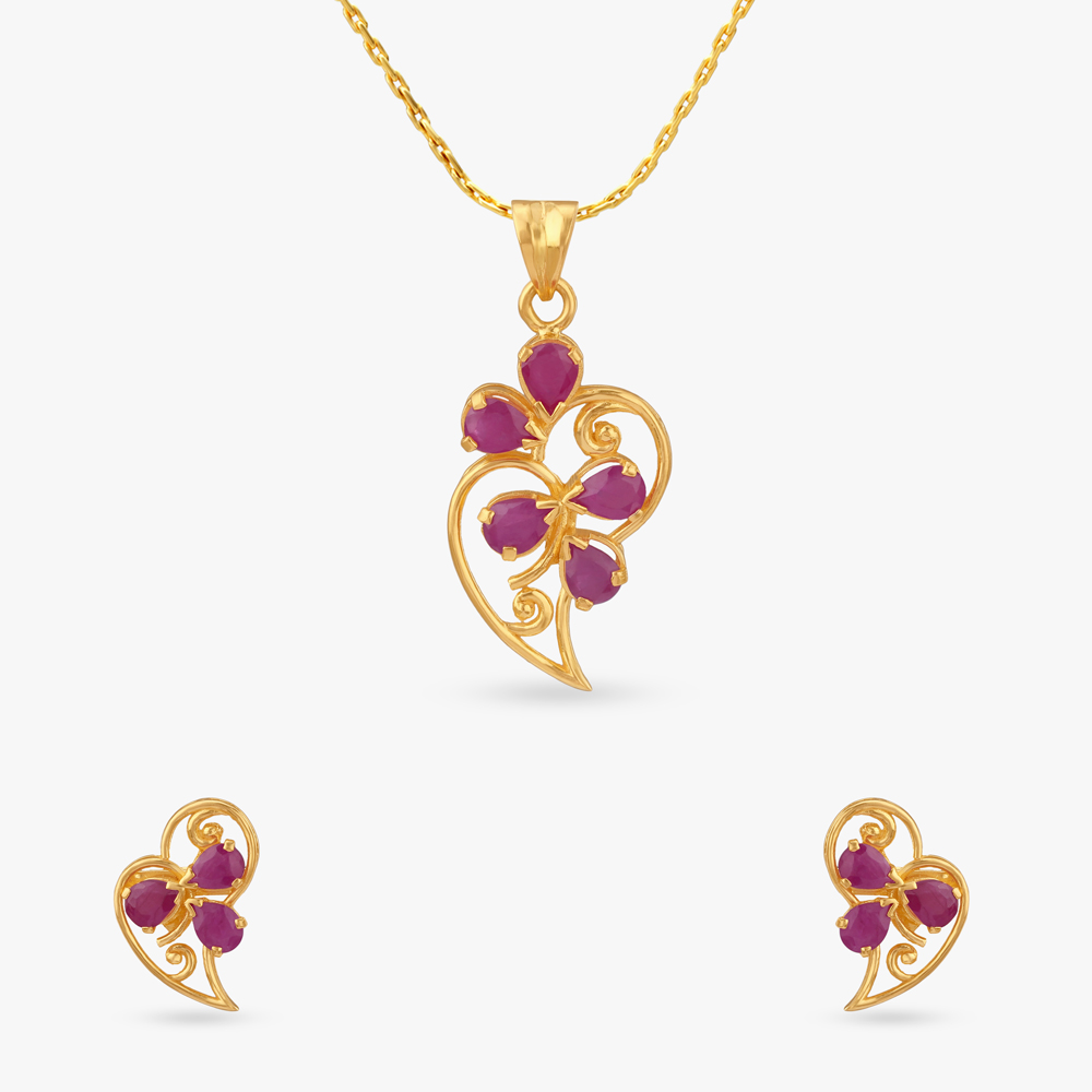 Floral Heart Pendant and Earrings Set