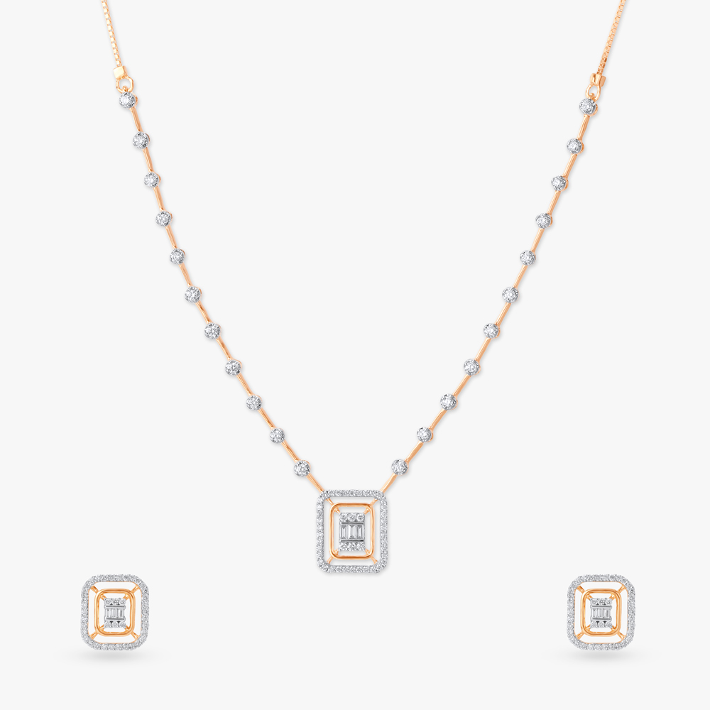 Gleam Square Diamond Necklace Set