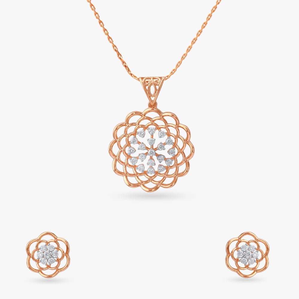 Rosette Radiance Diamond Pendant and Earrings Set