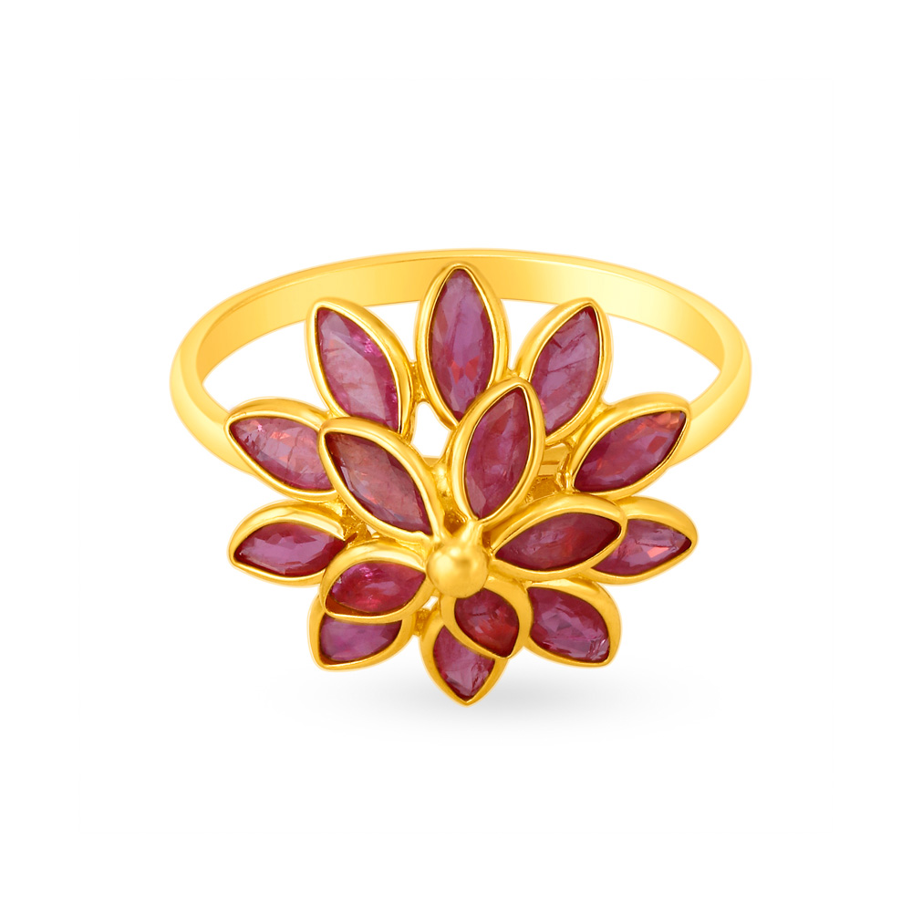 

Brilliant 22 Karat Gold And Ruby Flower Ring
