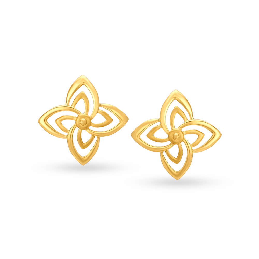 Dainty Yellow Gold Floral Stud Earrings