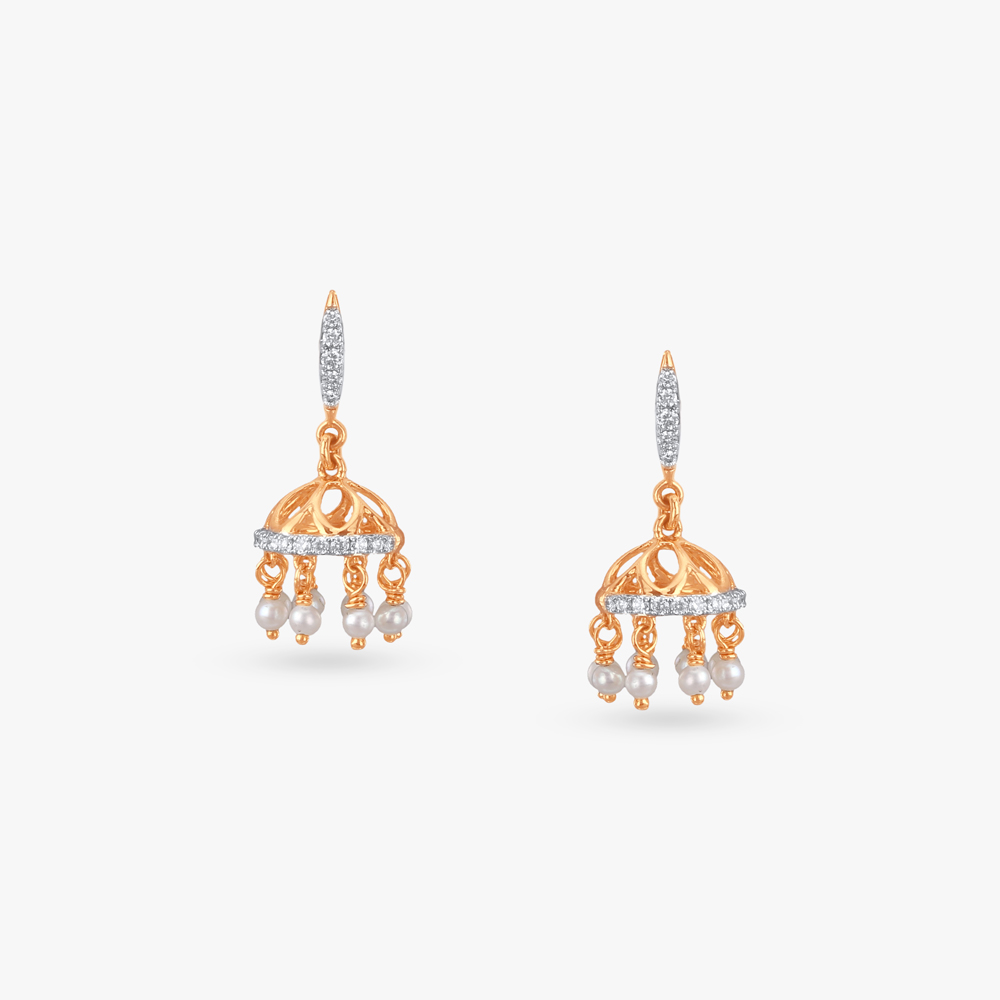 Pearl Drop Diamond Jhumka Earrings for Kids