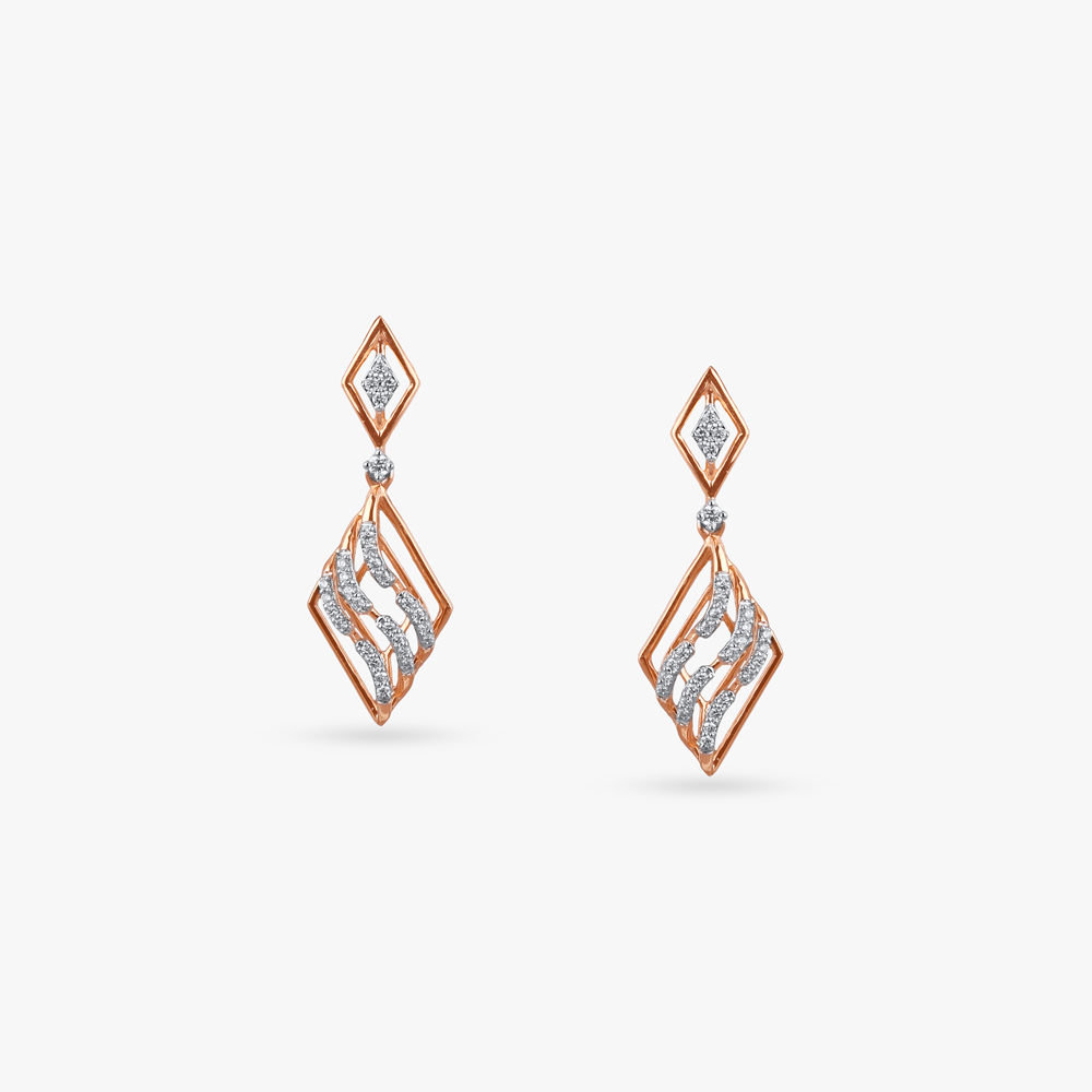 Wavy Frame Diamond Drop Earrings