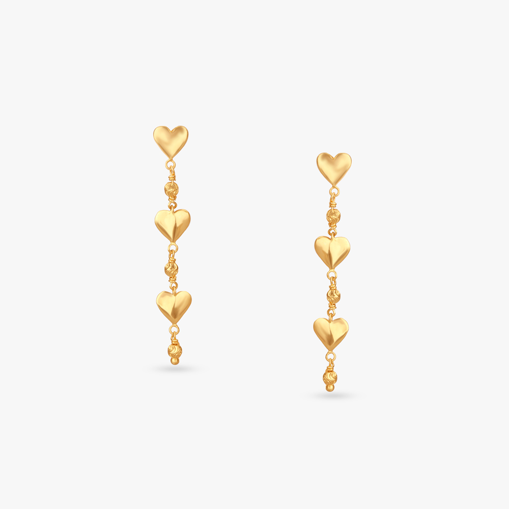 Dazzling Hearts Gold Drop Earrings