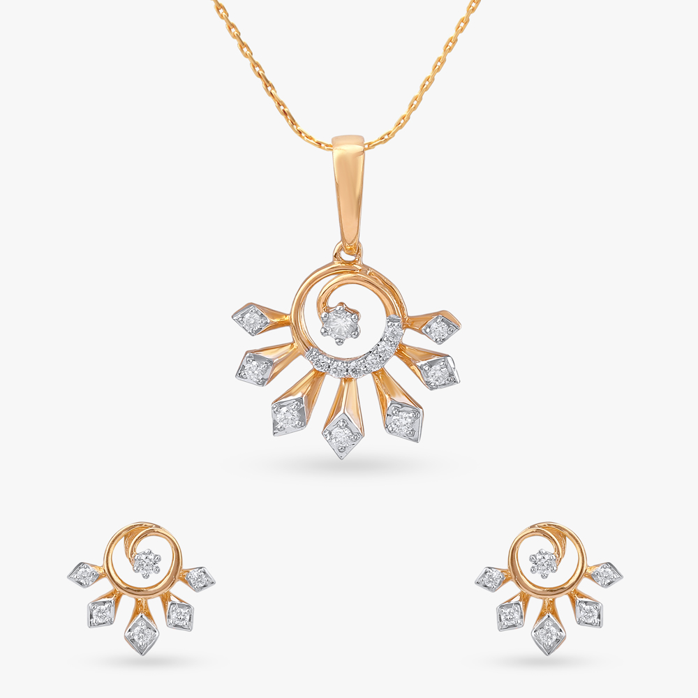 Radiant Bloom Diamond Pendant and Earrings Set
