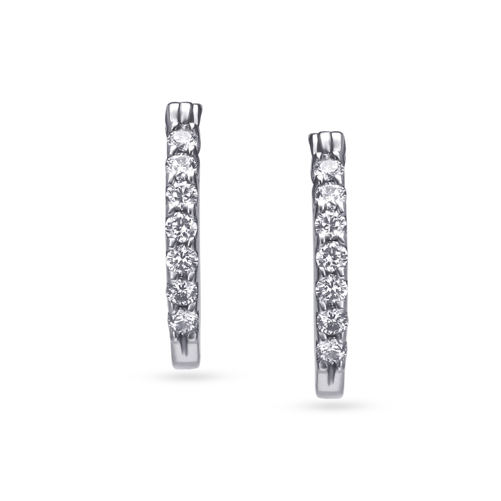 

Sparkling Sleek Diamond Hoop Earrings in White Gold