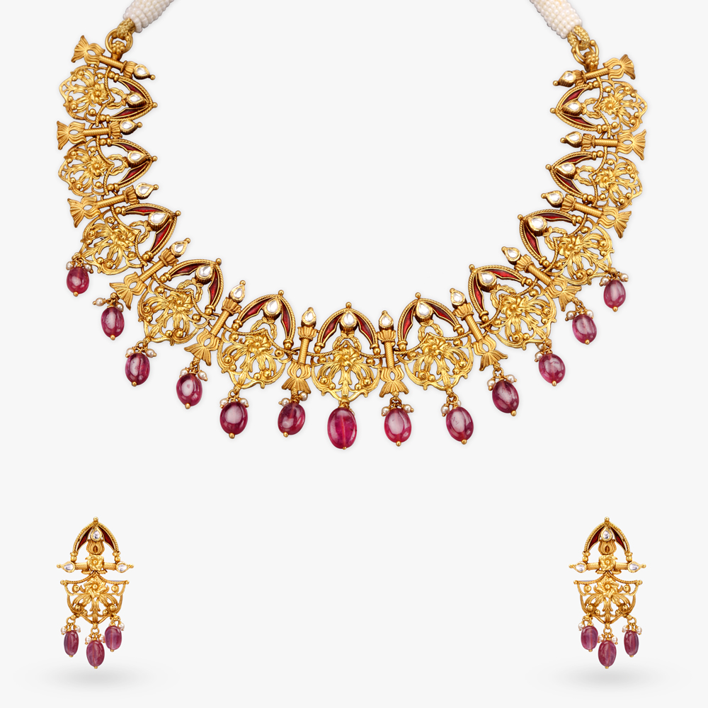 Burgundy Blossom Gold Necklace Set