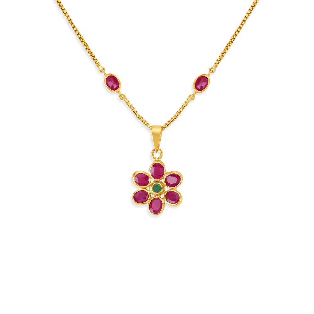 Magnificent Emerald and Ruby Gold Pendant with Chain