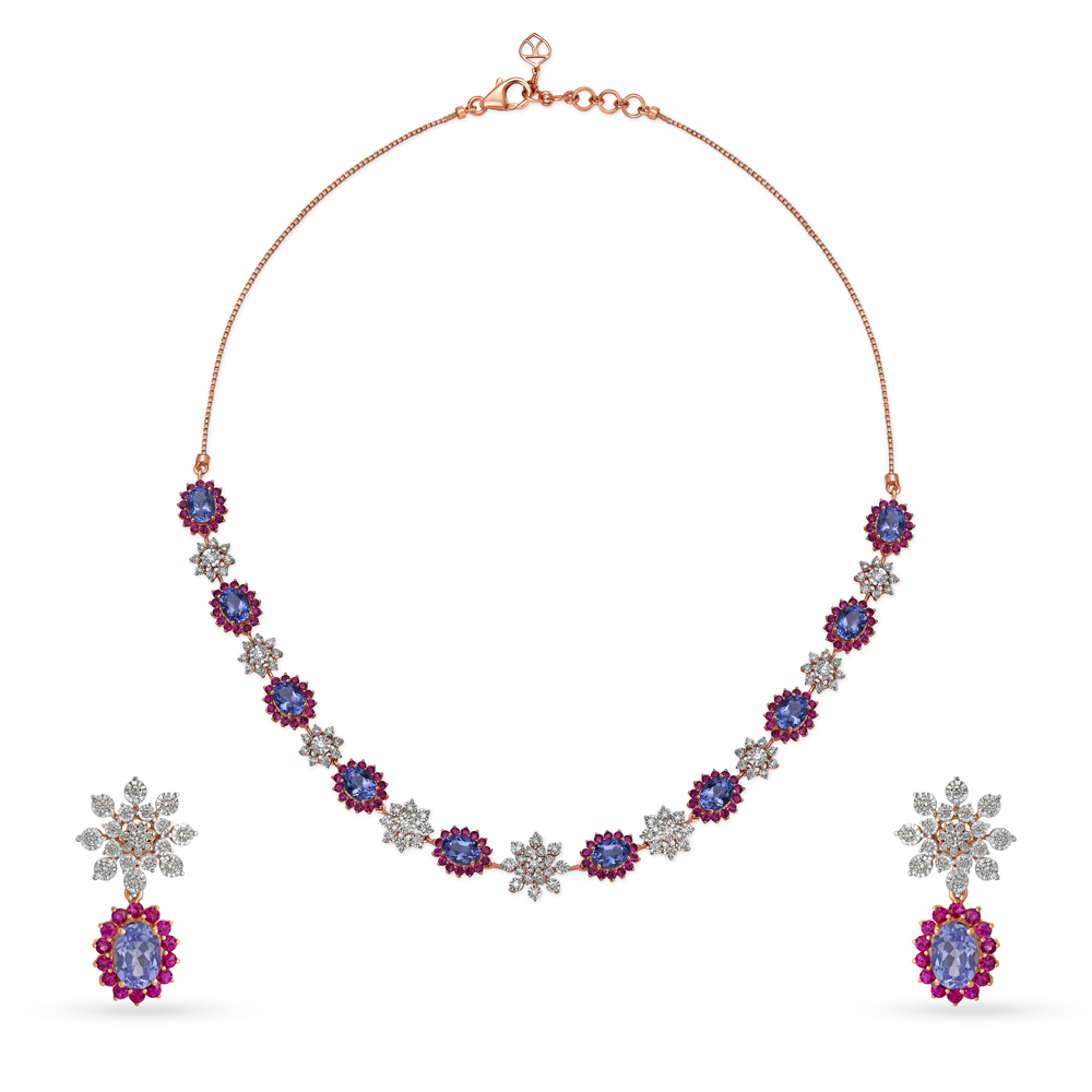 

Diamond and Ruby Floral Symphony Necklace Set