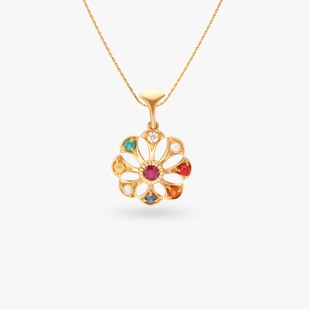 Luxurious Navaratna Diamond Pendant