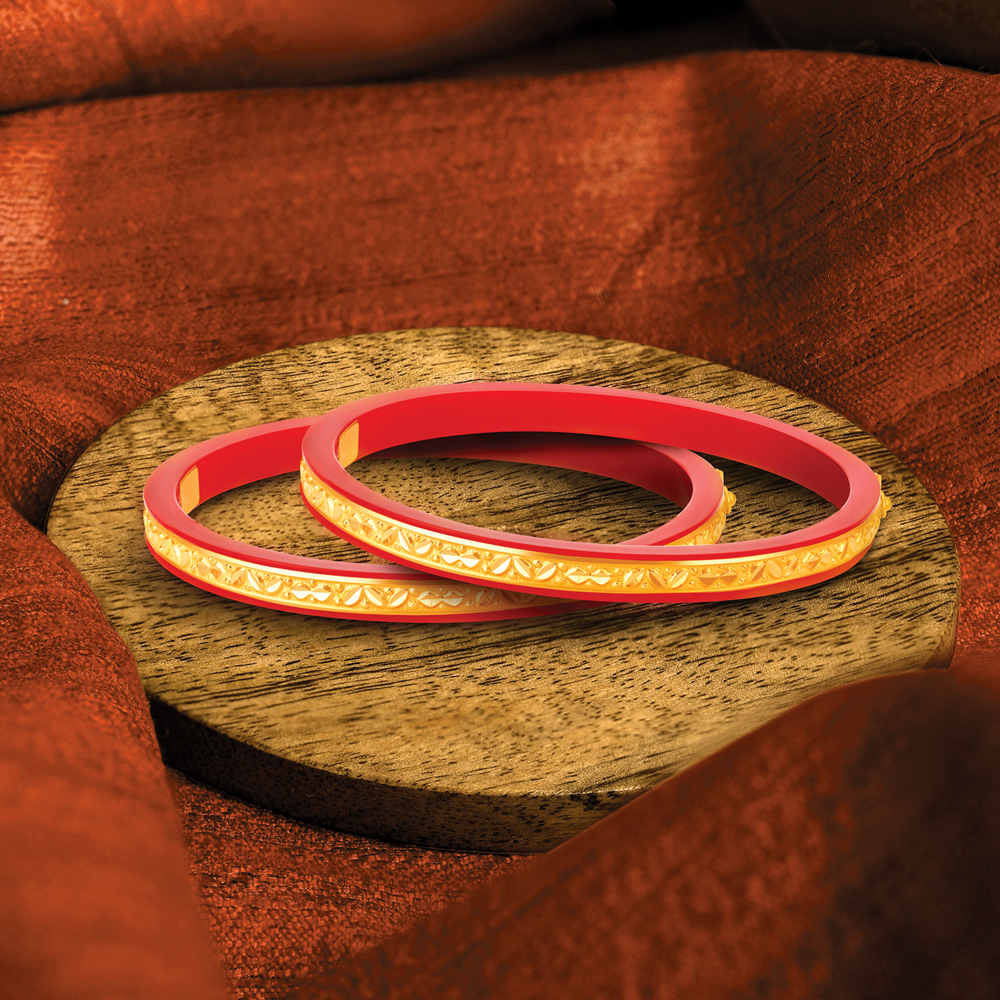Gold Border Red Pola Bangle
