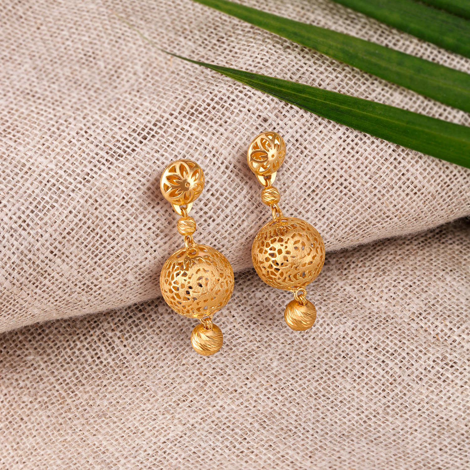Floral Filigree Gold Drop Earrings