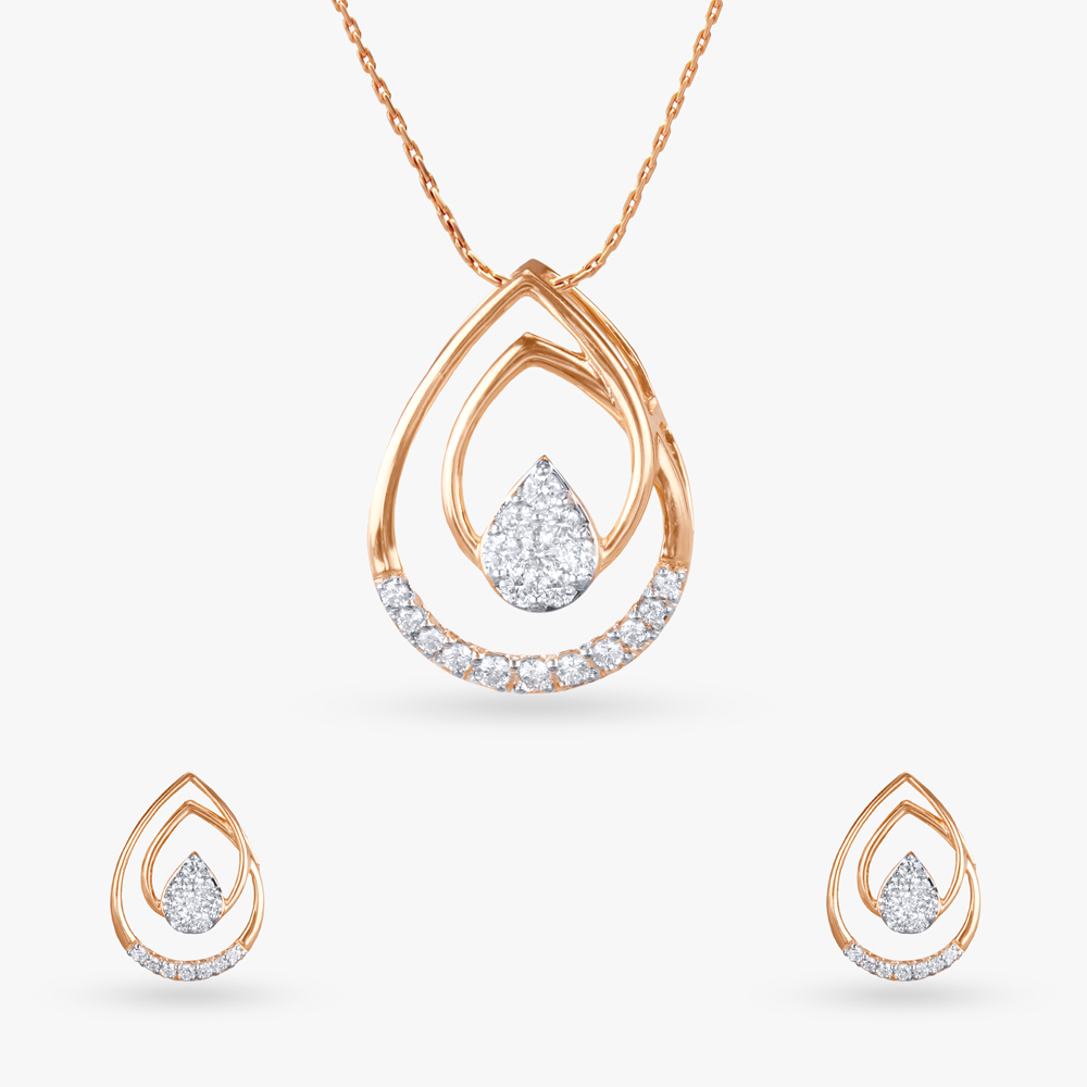 Twilight Teardrop Diamond Pendant and Earrings Set