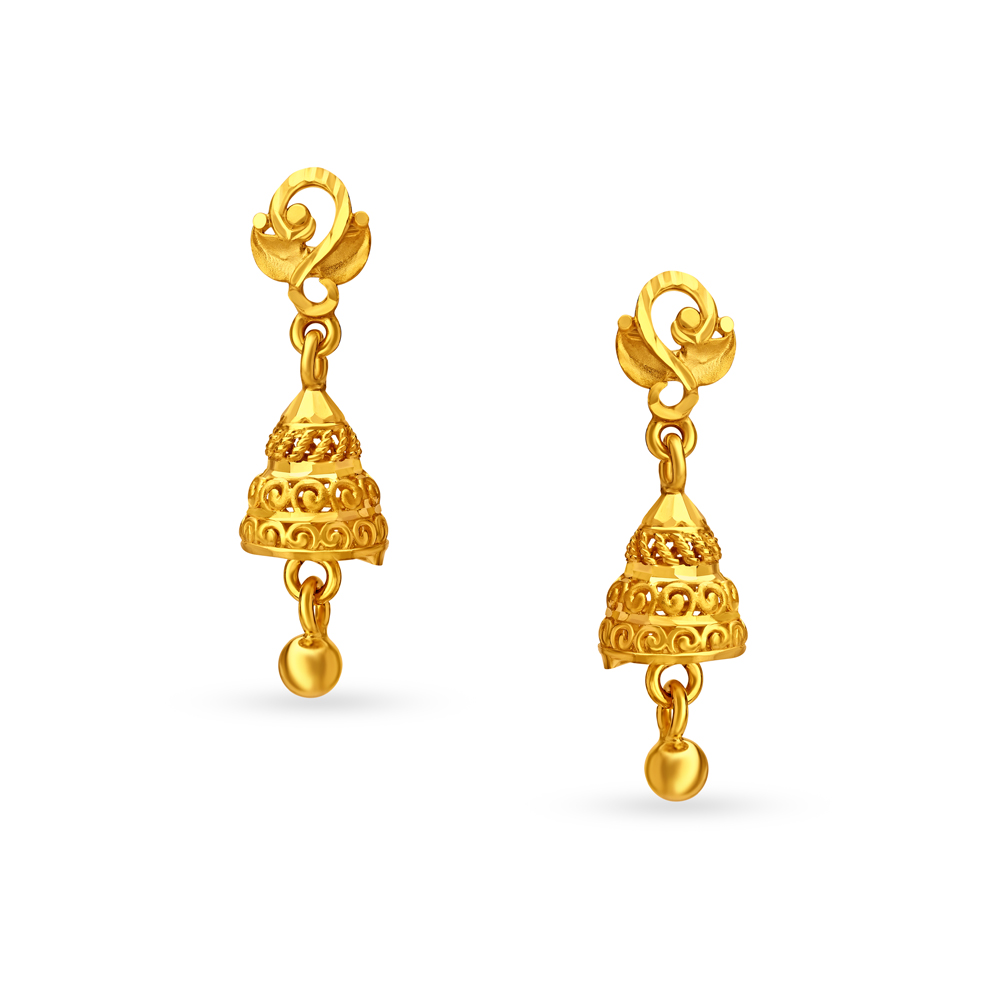 Charming Yellow Gold Swirled Jhumkas