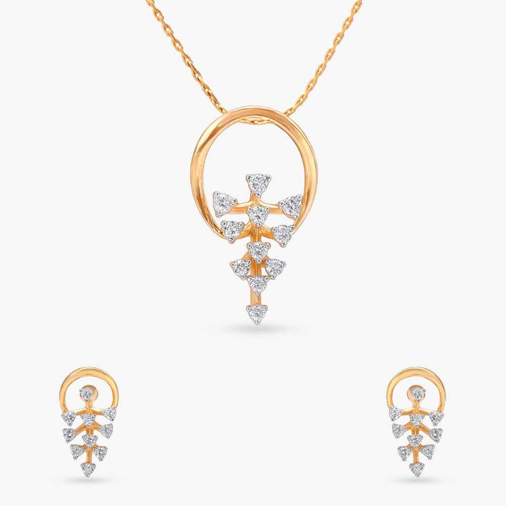 Chic Branch Diamond Pendant and Earrings Set