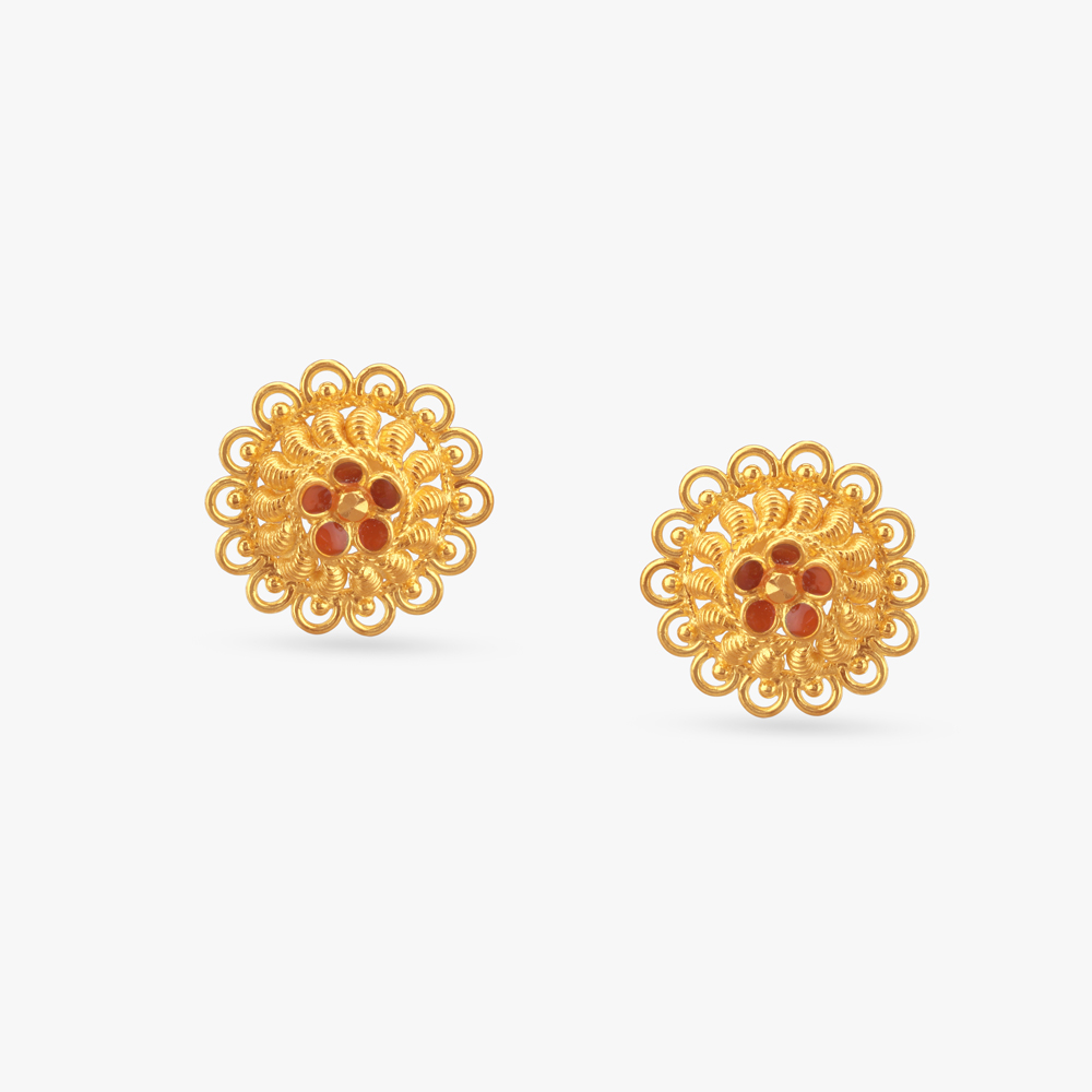Curl Cluster Gold Stud Earrings