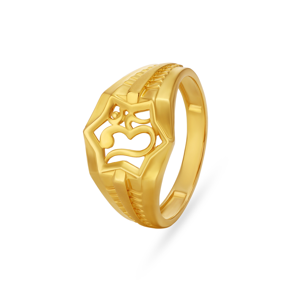 Om Carved Hollow Gold Finger Ring For Men