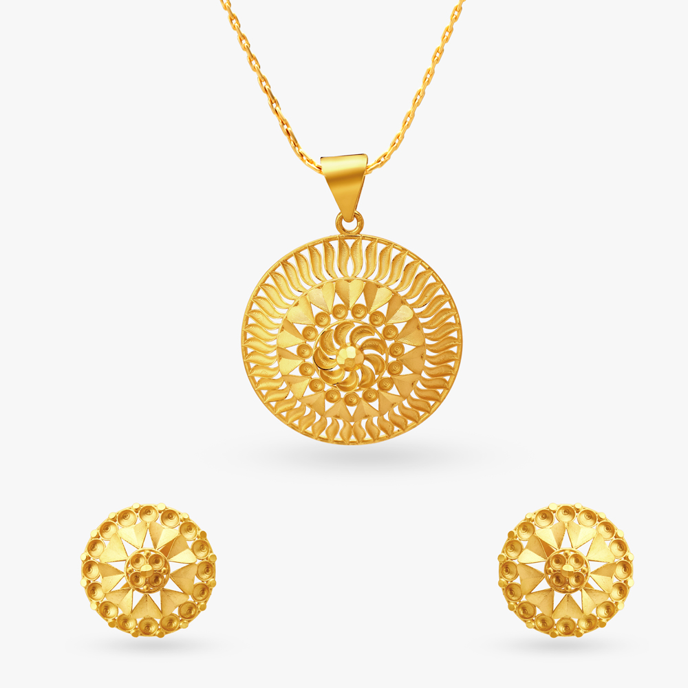 Radiant Gold Pendant and Earrings Set