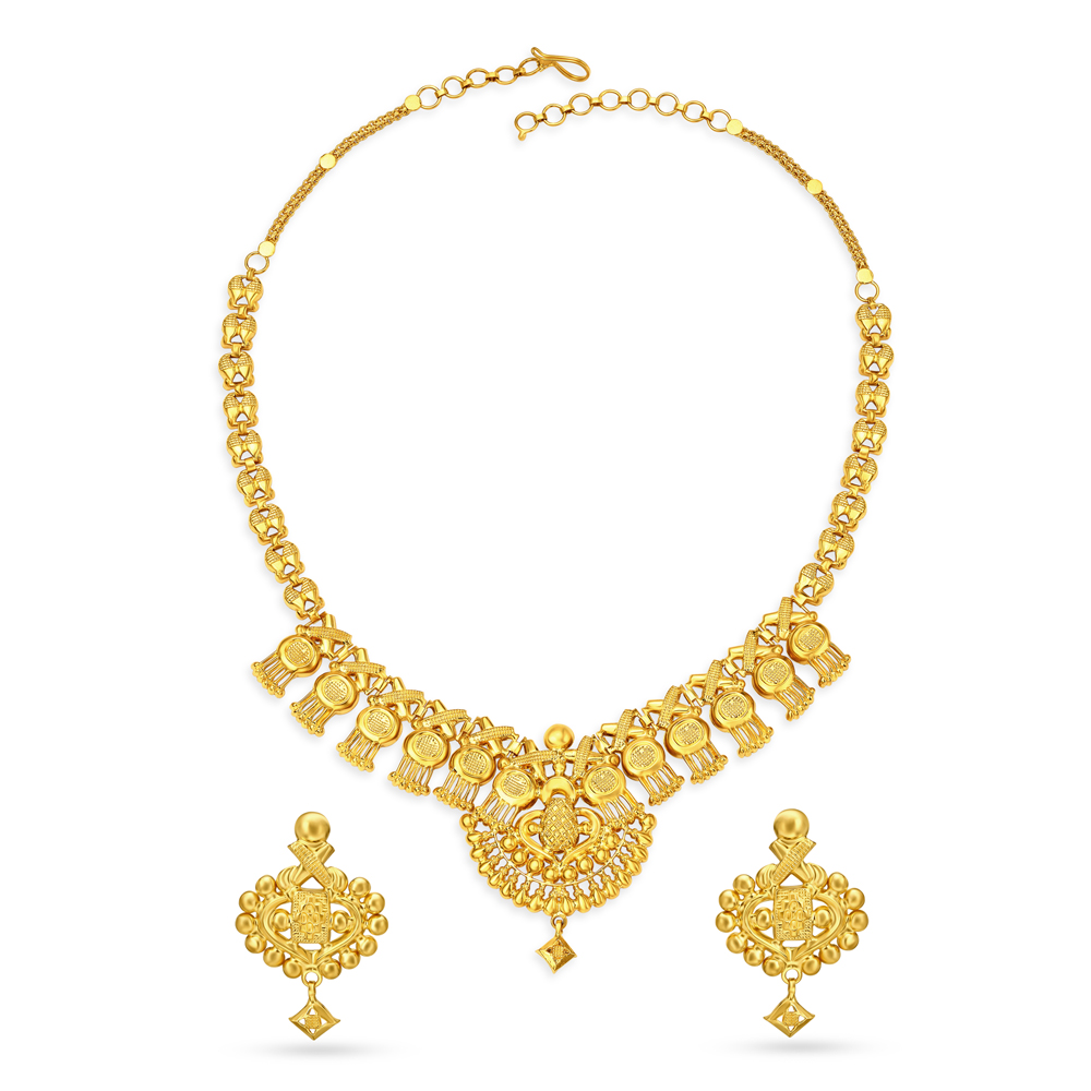 Decorative Heart Motif Gold Necklace Set