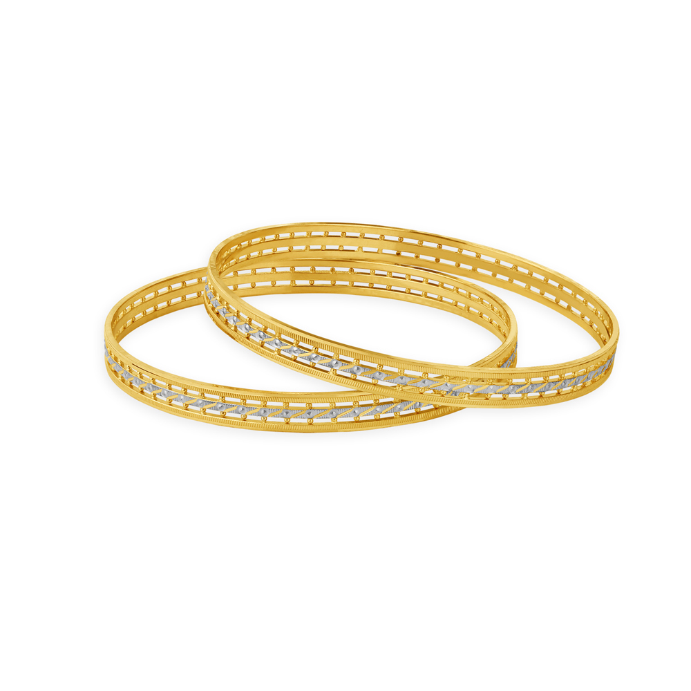 Exquisite Yellow Gold Beaded Ribbed Bangles