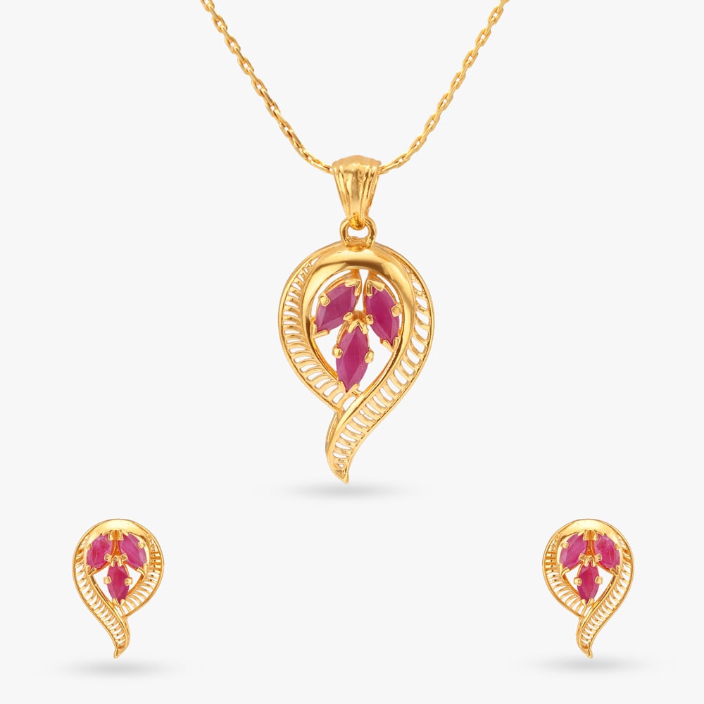 Delicate Grace Ruby Pendant and Earrings Set
