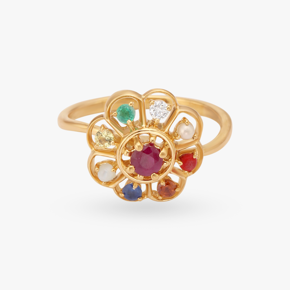 Navratna Flower Diamond Ring