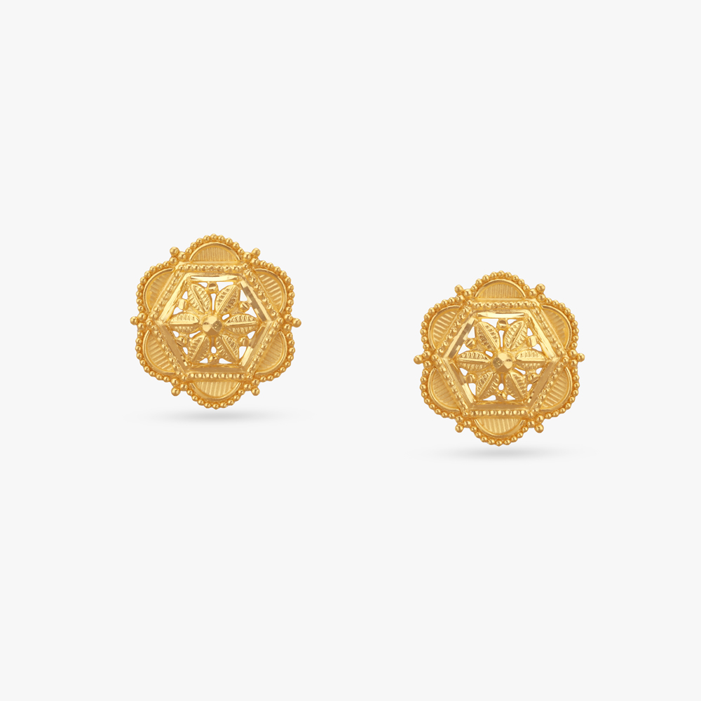 Hexa Bloom Gold Stud Earrings