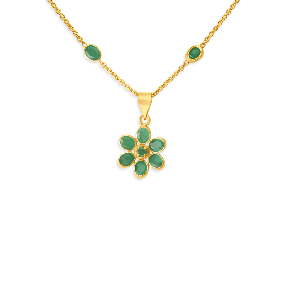 Artistic Floral Emerald Gold Pendant with Chain