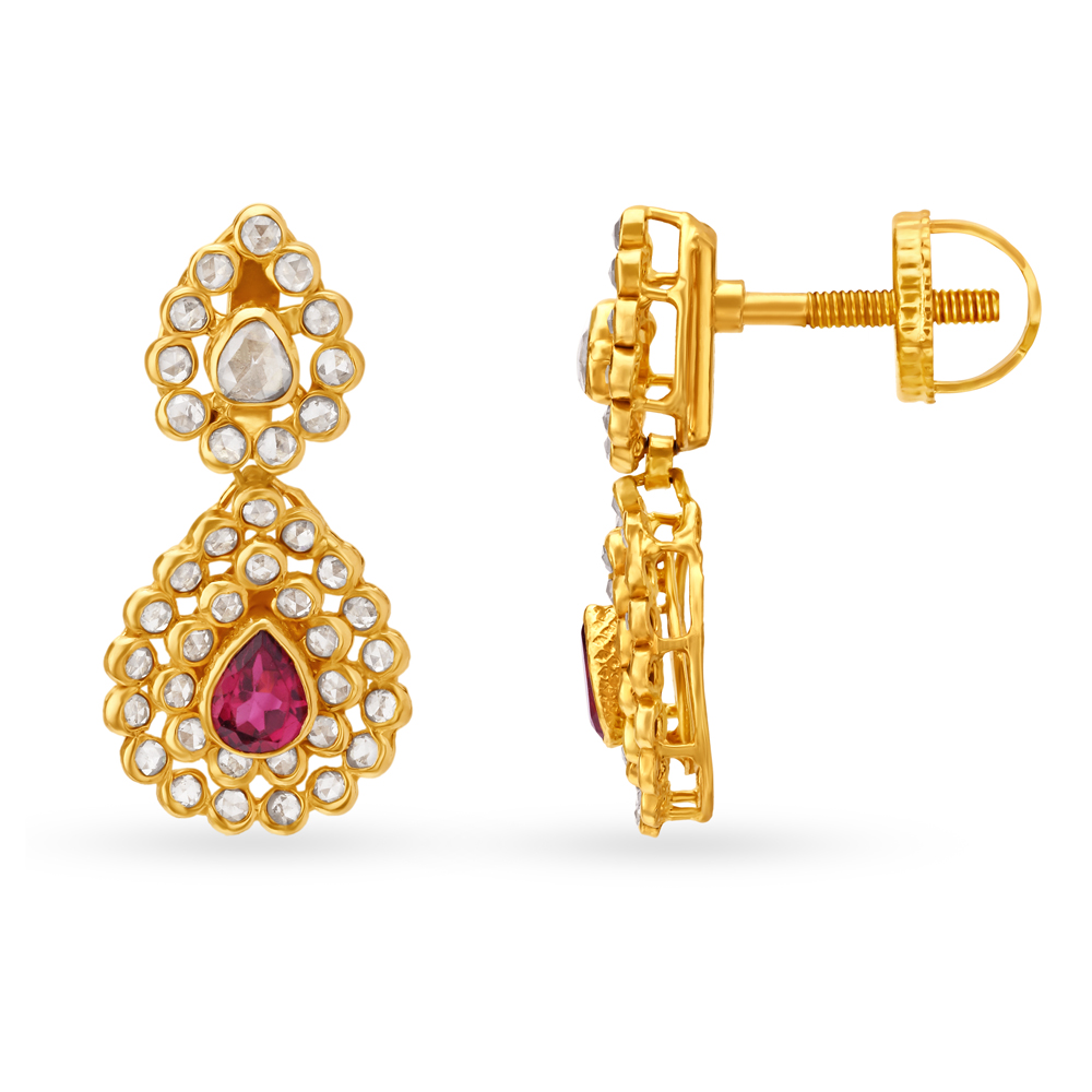 

Majestic Drop Earrings with English Polki Tourmalines and Uncut Diamonds