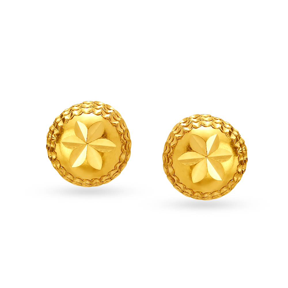 Round Button Gold Stud Earrings for Kids