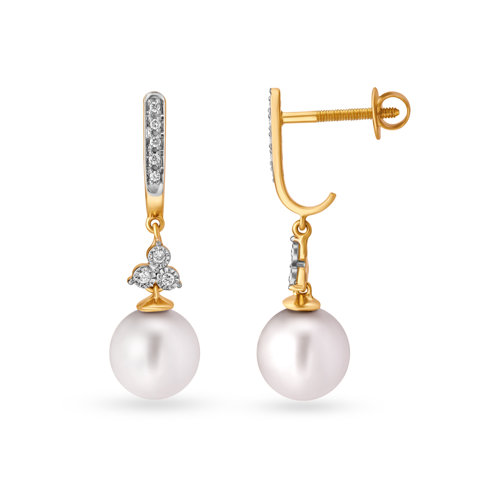 

Elegant Floral Diamond and Pearls Drop Earrings