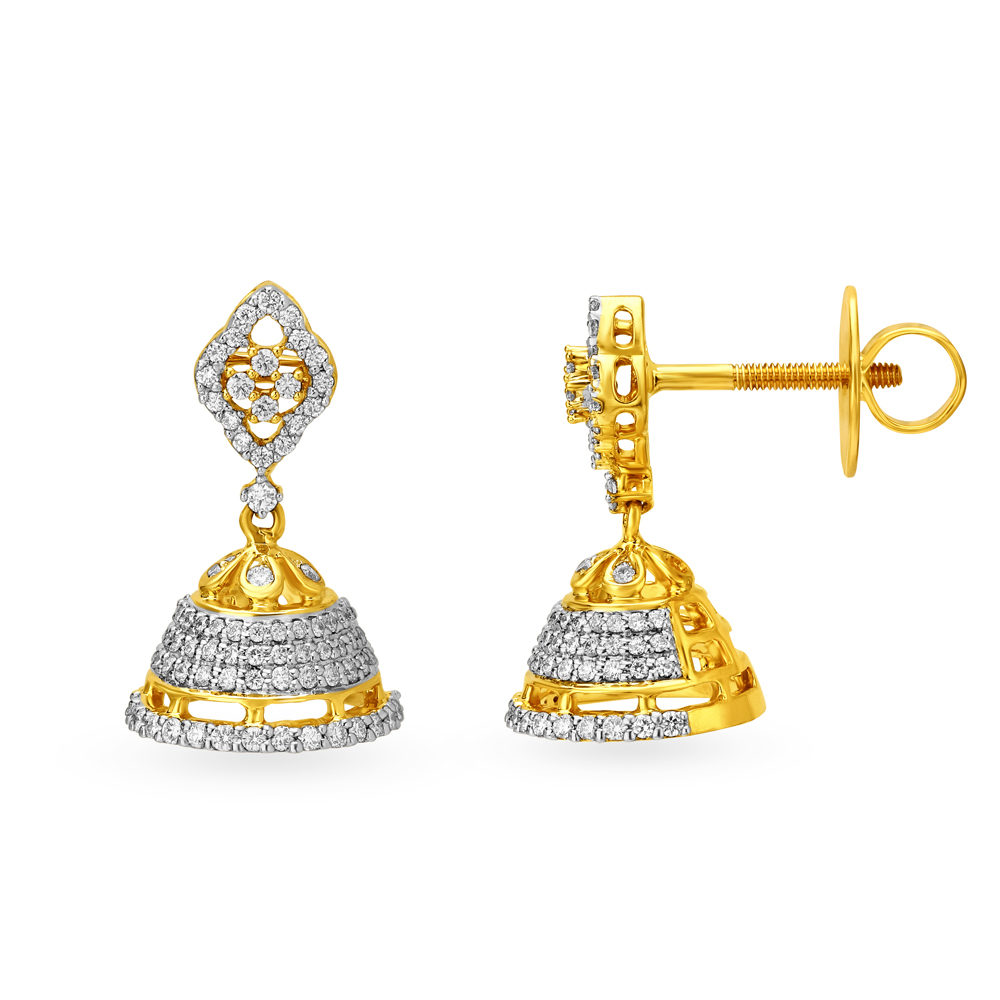 

Captivating 18 Karat Yellow Gold And Diamond Studded Jhumkas