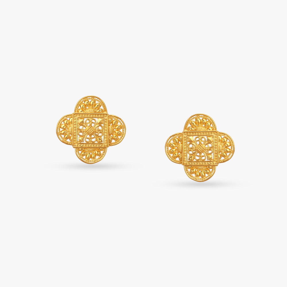 Clover Crest Gold Stud Earrings