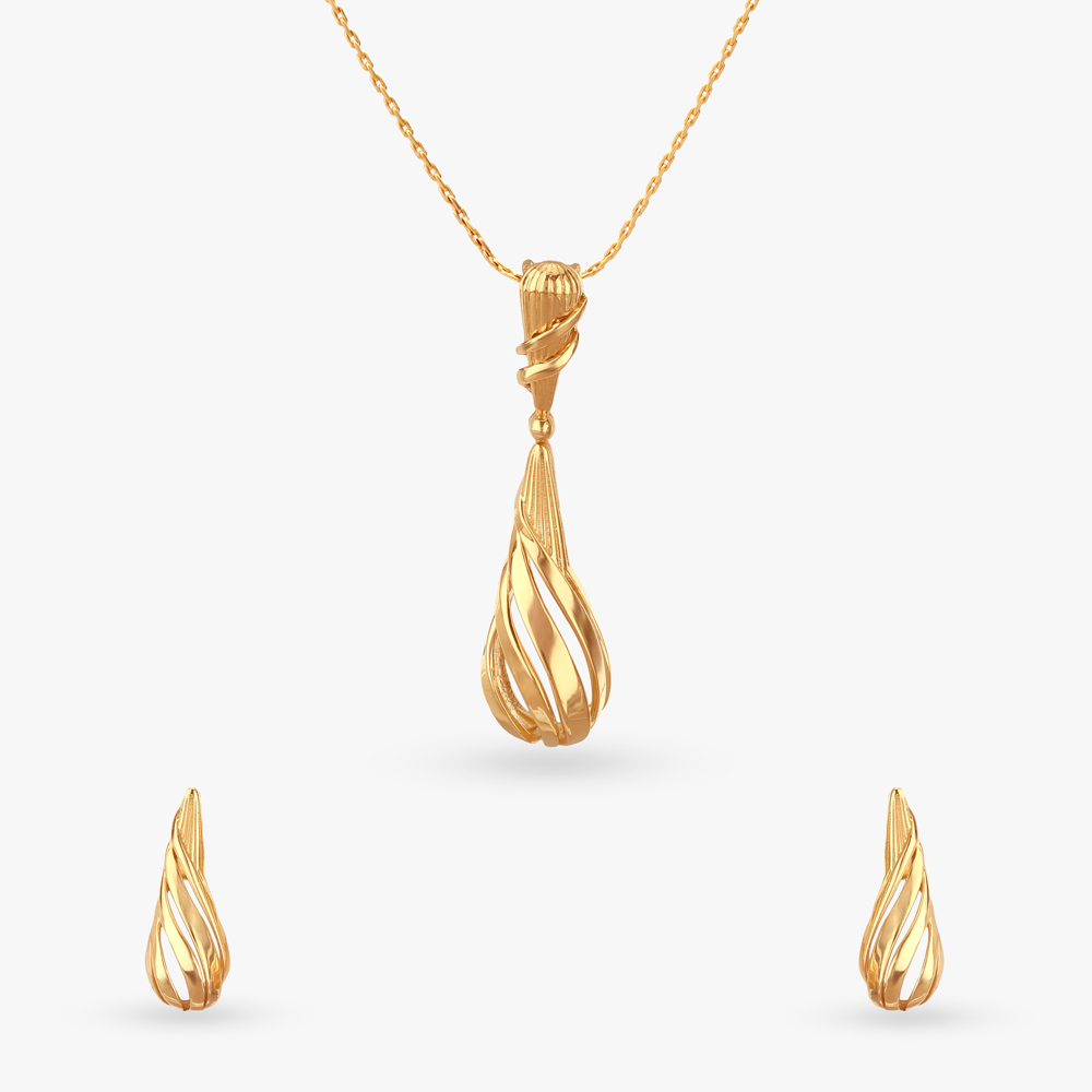 Twisted Gleam Gold Pendant and Earrings Set