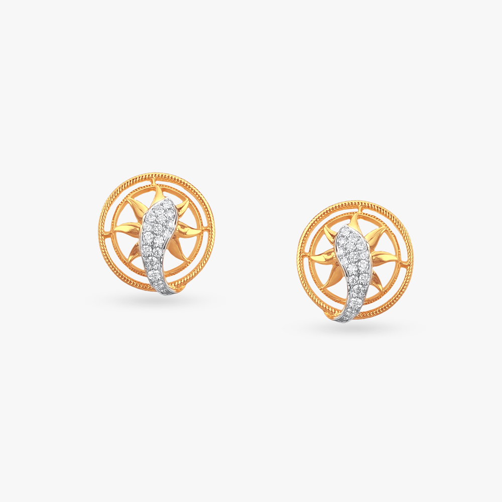 Radiant Wheel Diamond Stud Earrings