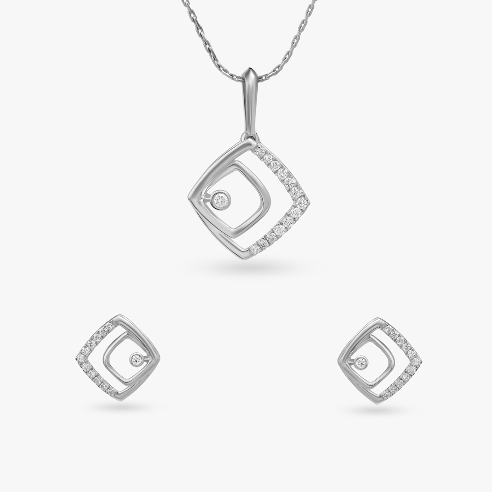 Shimmering Maze Diamond Pendant and Necklace Set