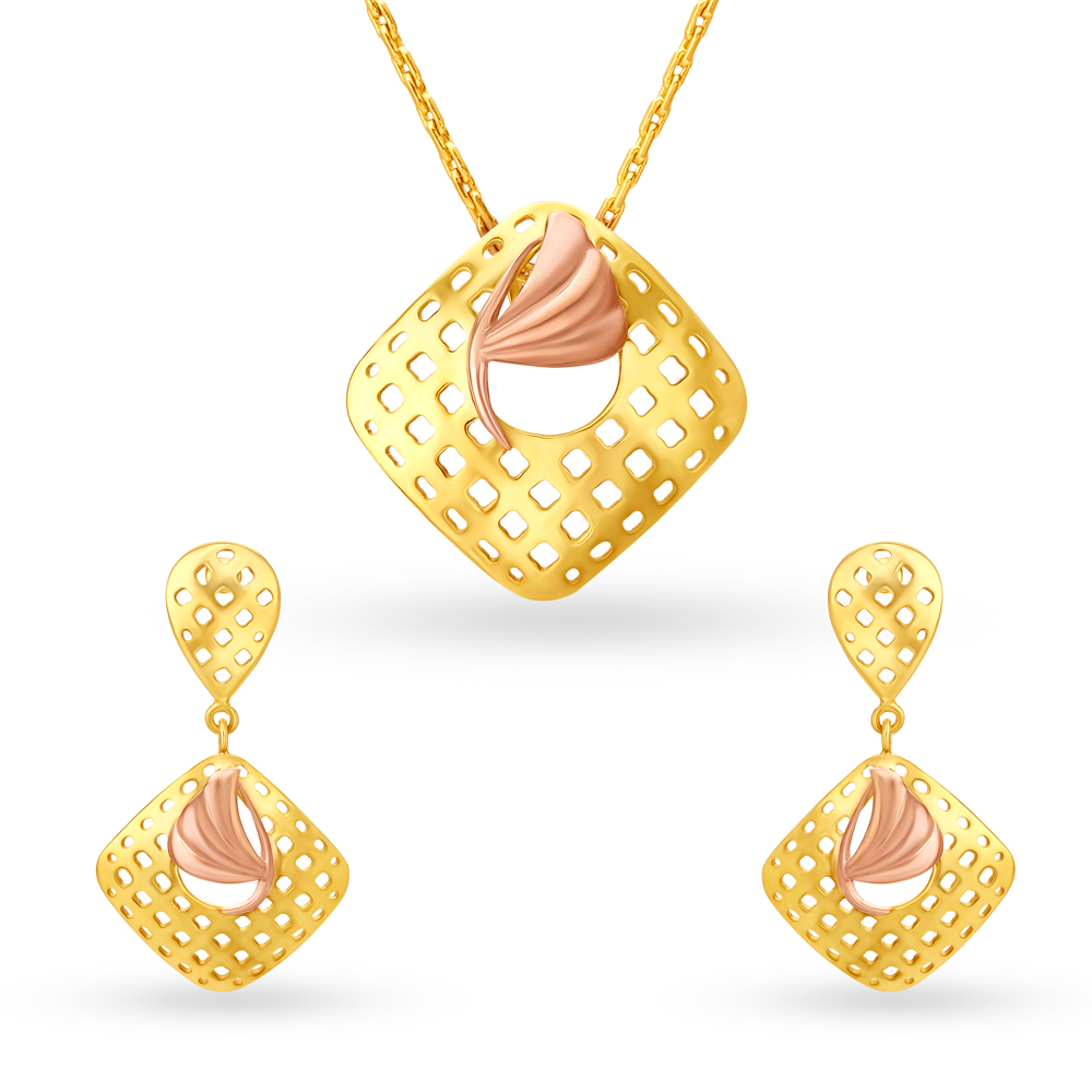 

Radiant Gold Pendant and Earrings Set