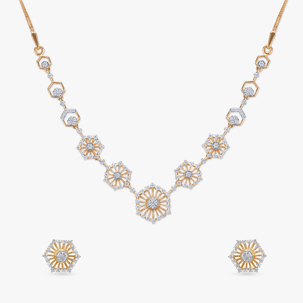 Lustrous Starburst Diamond Necklace Set