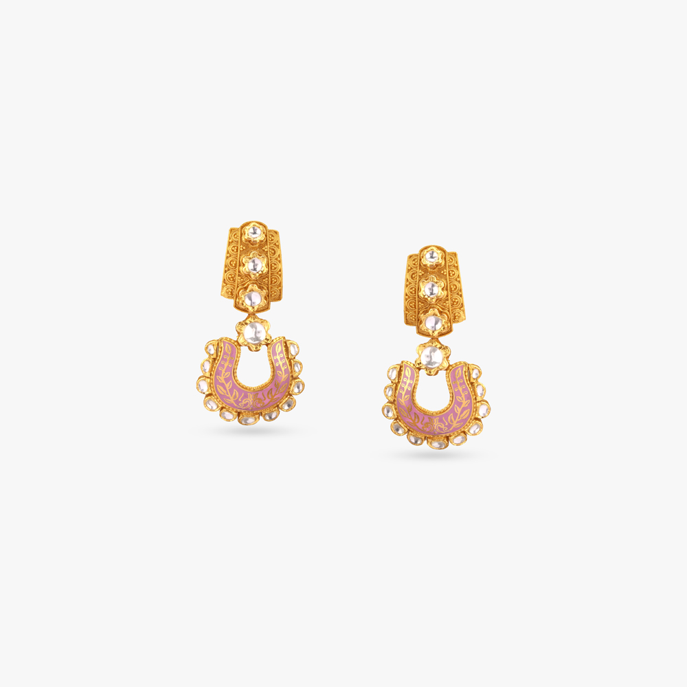 Traditional Charm Gold and Stone Drop Earrings