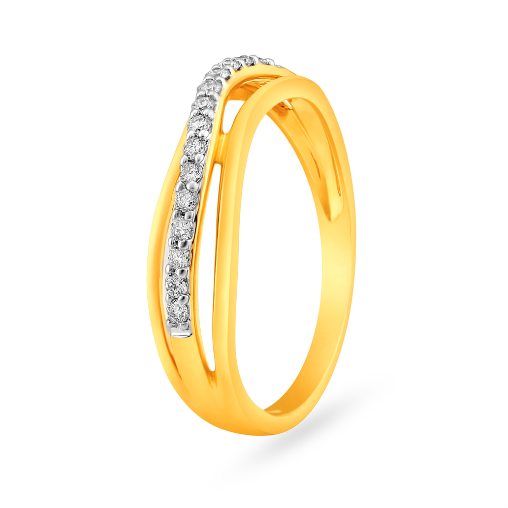 Gleaming Asymmetric Eternity Diamond Ring in Yellow and Rose Gold