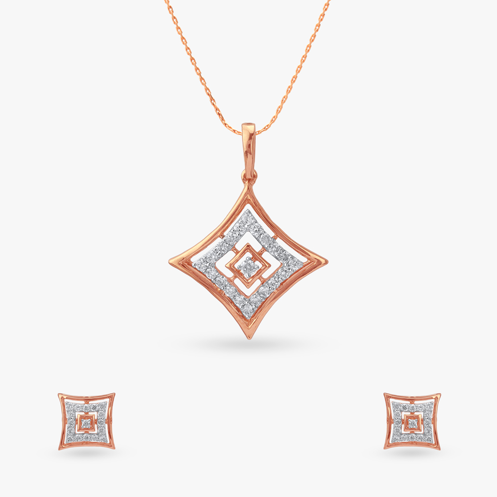 Angular Allure Diamond Pendant and Earrings Set