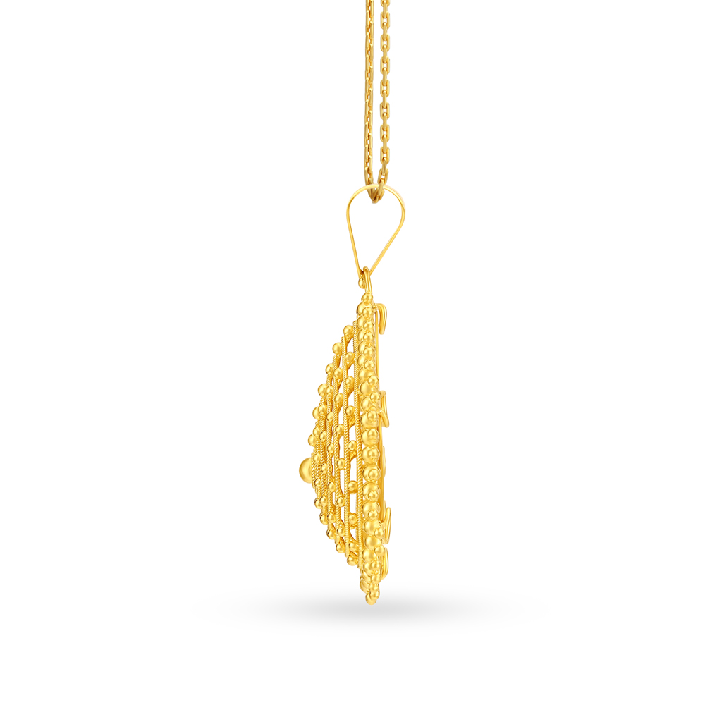

Ethereal Yellow Gold Beaded Teardrop Pendant