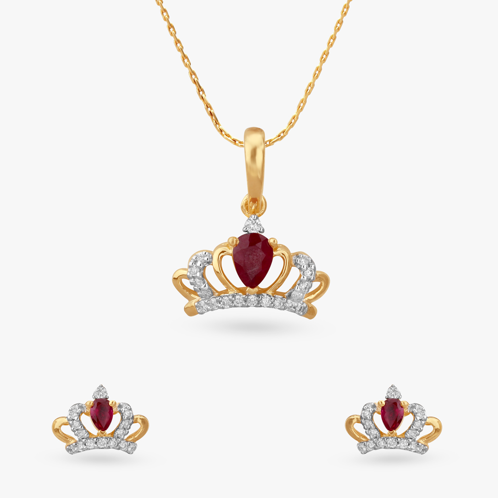 Little Princess Diamond Pendant and Earrings Set For Kids